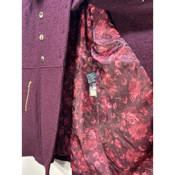 Guess Women’s Wool Coat Red Wine Double Breasted Walder Buttons Lined Long Sz XL - Picture 4 of 15